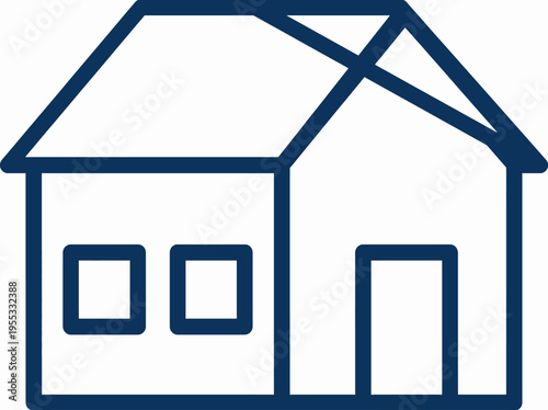 Simple line art illustration of a house with a door and two windows, representing home and shelter