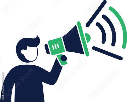 Person holding megaphone making announcement for marketing communication and outreach