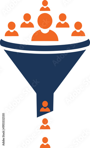 Marketing funnel illustration showing conversion process with people icons moving down