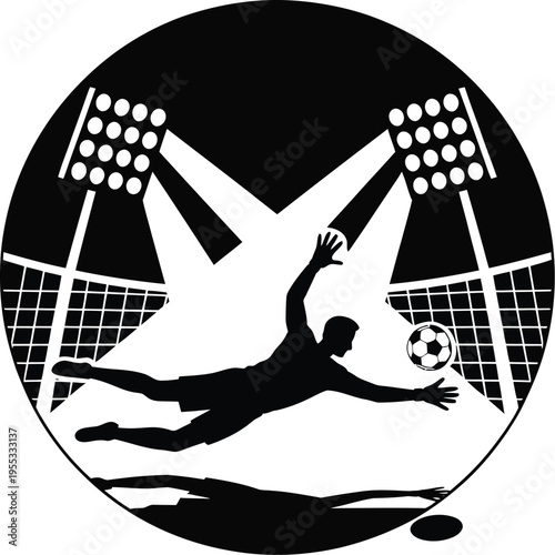 Soccer Player Diving Save Stadium Lights