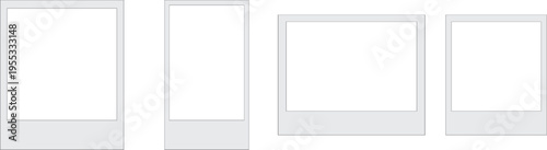 Set of four blank instant photo frames with white borders and transparent centers on checkerboard background