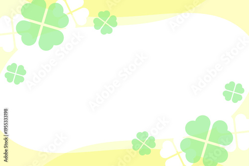 四つ葉クローバーのフレーム風グリーン背景イラスト素材　黄色