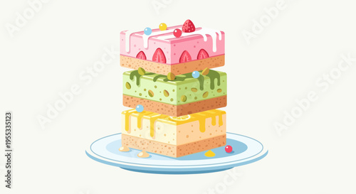 Stacked Layered Cake Slice with Fruit Toppings