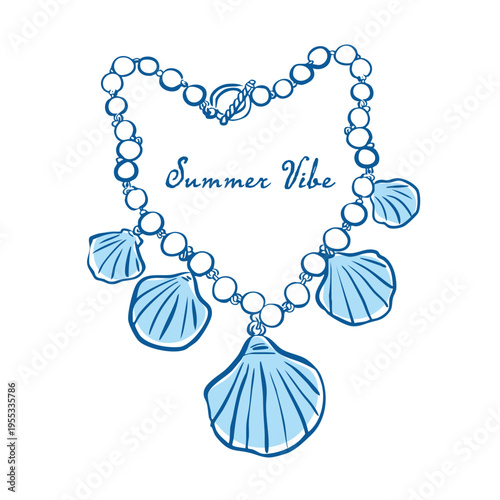 Hand drawn sea ​​scallop necklace vector, summer clipart