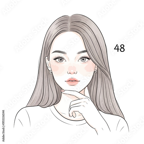 cartoon woman with long hair and hand on chin thinking