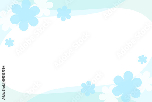 花柄フレームの水色背景イラスト素材コピースペース付き