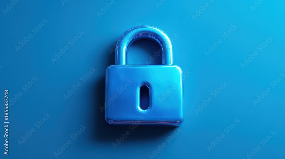 Fototapeta premium blue cybersecurity lock icon on a blue background
