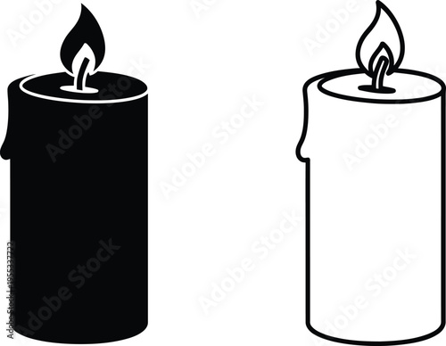 Black and white candles with flames Vector