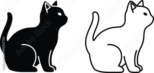 Black and white cats sitting side by side Vector