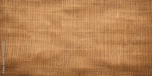 A rough brown fabric texture and old paper background featuring a natural woven burlap pattern with aged beige linen fibers and a weathered sackcloth material design