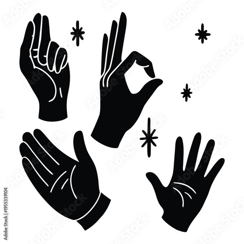 Hand gestures contour sketch ector set