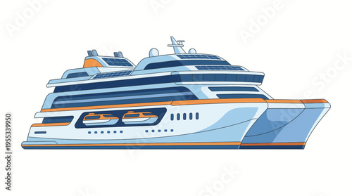 A modern yacht with sleek lines and vibrant colors, poised gracefully above the shimmering water, capturing the essence of luxury and seaside adventure.