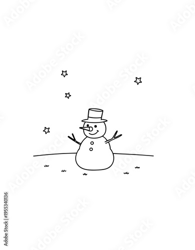 simple and bold outline of snowman with stars coloring page