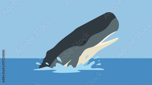 An artistic depiction of a whale breaching the ocean's surface, showcasing its majesty and power. The calming blue tones evoke a sense of wonder about marine life.