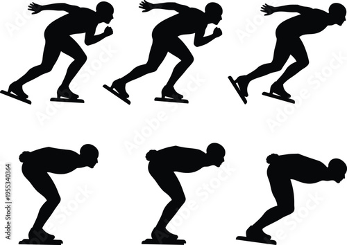 WebSpeed skater silhouette set with athletes in racing poses for winter sports professional ice skating competition and Olympic games icons