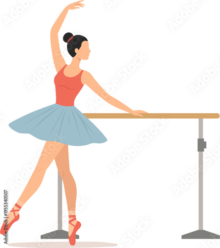 Ballet Silhouette Minimalist, Ballerina at Barre Rehearsal Flat Colorful Elegant Dance Illustration