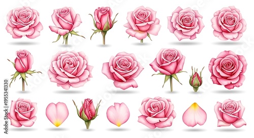 Pink roses in different growth stages