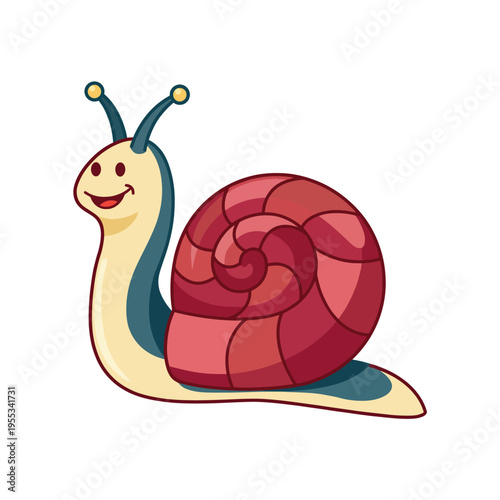 This colorful illustration features a cheerful snail with an expressive face, emphasizing a sense of joy and playfulness, set against a simple, delightful background.