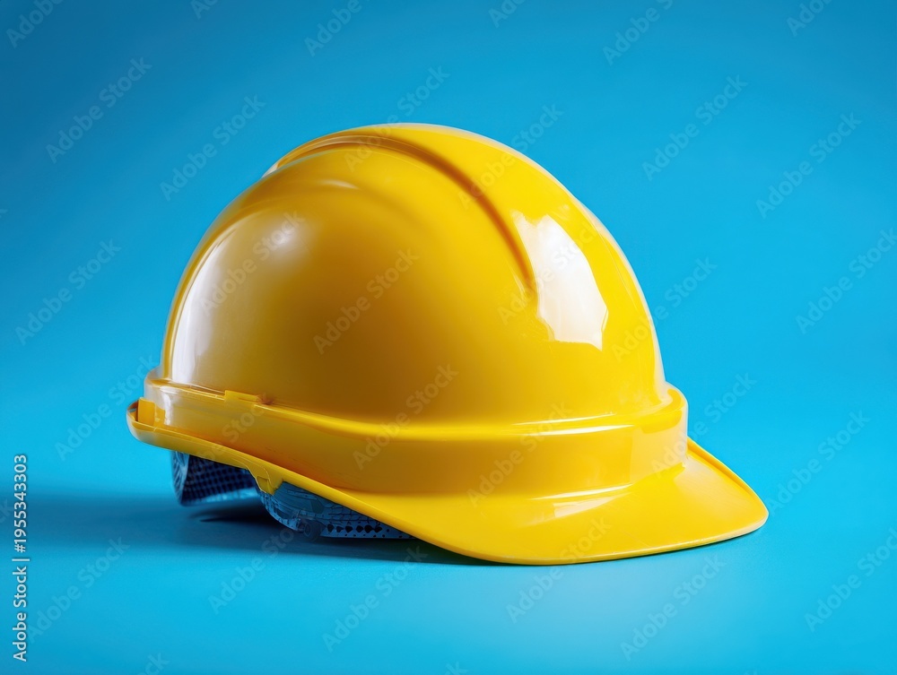 Fototapeta premium construction worker safety helmet on a blue background