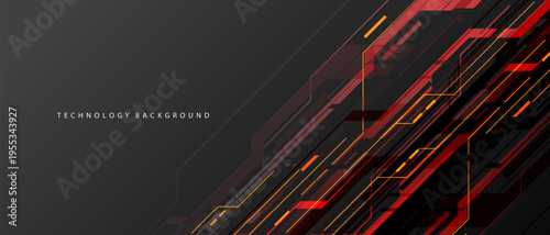 Abstract black red circuit technology banner lines electronics elements computer digital on grey blank space background vector