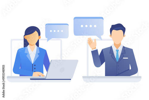 Two professionals connect during a virtual meeting using laptops