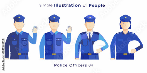 Four stylized police officers stand in formation saluting or at ease