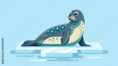 A charming seal resting peacefully on an ice floe, showcasing the beauty of wildlife in a serene, blue water environment, representing nature's tranquility.