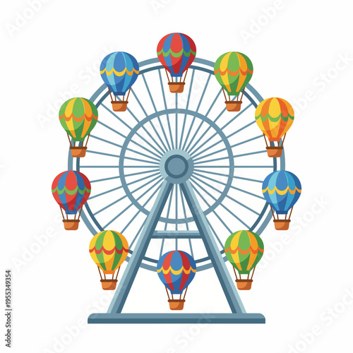 A whimsical illustration showcasing a Ferris wheel adorned with vibrant hot air balloons, evoking a sense of fun, adventure, and nostalgia for fairground lovers young and old.