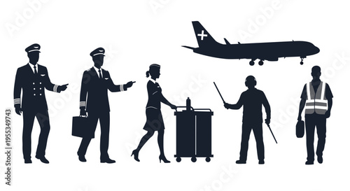 Airport Staff Silhouettes with Airplane