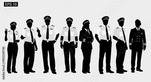 Group of Airline Pilots and Flight Crew Silhouettes