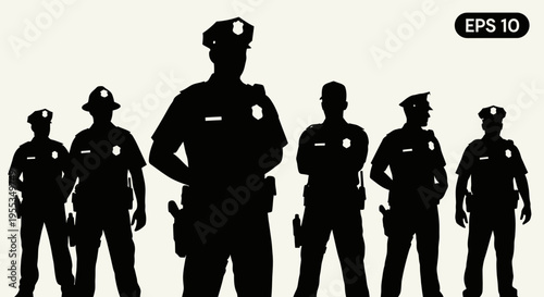 Group of Police Officers Silhouette Illustration