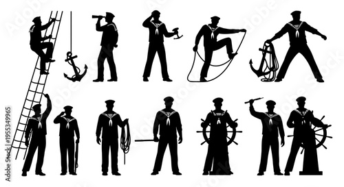 Set of Sailor Silhouettes in Various Poses