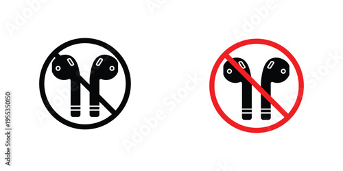 No earbuds allowed signs graphic design vector symbols. Best for Graphics