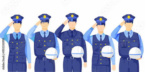 A line of police officers saluting each holding a white helmet