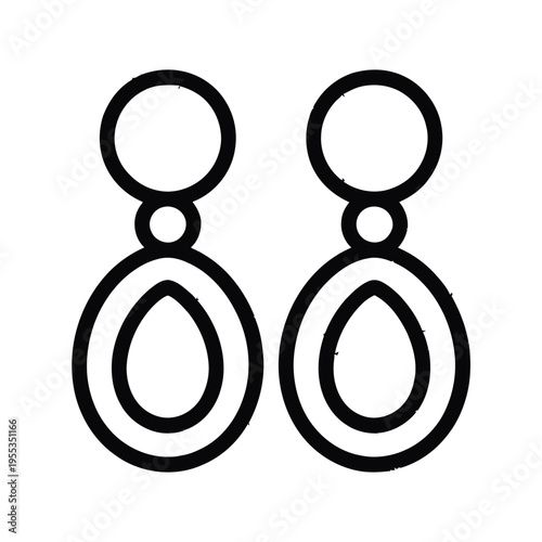 A minimalist black and white line art illustration representing a pair of elegant drop earrings isolated on white background, Vector, illustration