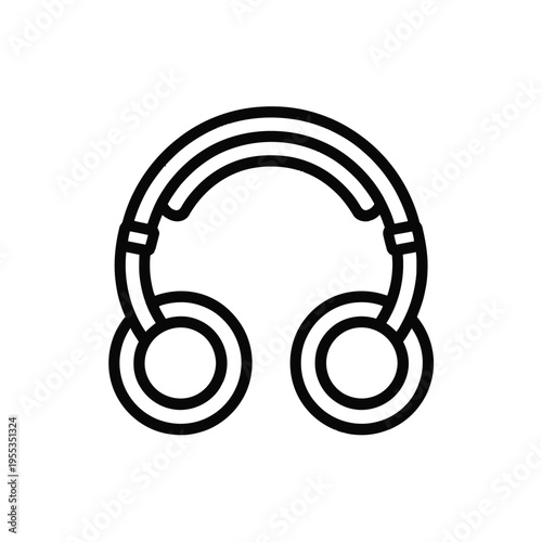 Minimalist black and white line art icon representing a pair of standard stereo audio headphones isolated on white background, Vector, illustration