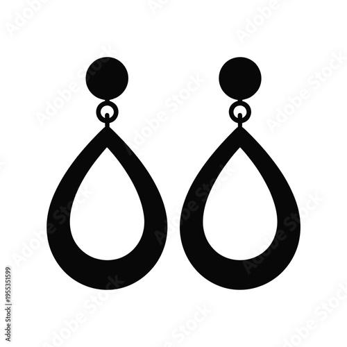 A minimalist black silhouette illustration of a pair of teardrop shaped earrings on white background isolated on white background, Vector, illustration