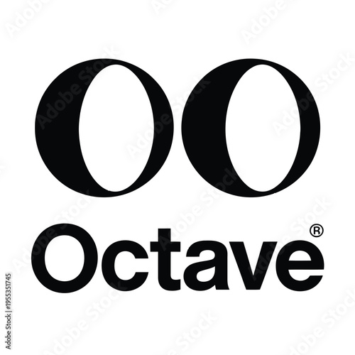 A minimalist black and white logo design for a brand named octave featuring stylized letter o icon isolated on white background, Vector, illustration