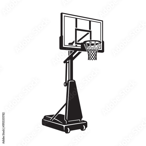 Basketball hoop vector illustration showing professional portable backboard and rim on transparent grid