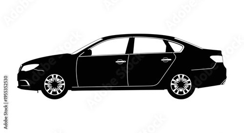 Black Sedan Car Silhouette Side View Icon