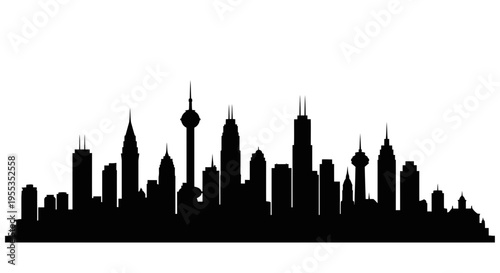 Black City Skyline Silhouette Vector Illustration