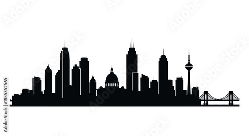 Modern City Skyline Silhouette with Bridge and Skyscrapers