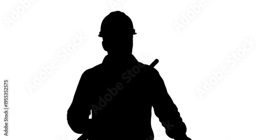 Silhouette of a Construction Worker in Hard Hat