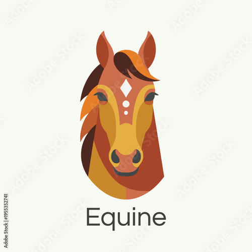 This artistic representation of a horse’s head features vibrant colors and geometric shapes, symbolizing strength, beauty, and the majestic qualities of equines in a modern design.