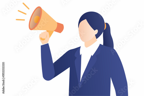 A woman announces with a megaphone conveying a message or promotion
