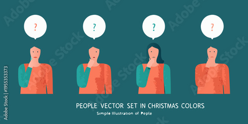 Four people in thought each with a question mark above their heads