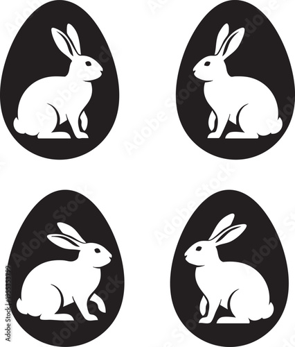 Bild auf Leinwand Set of four easter egg icons with white rabbit silhouettes