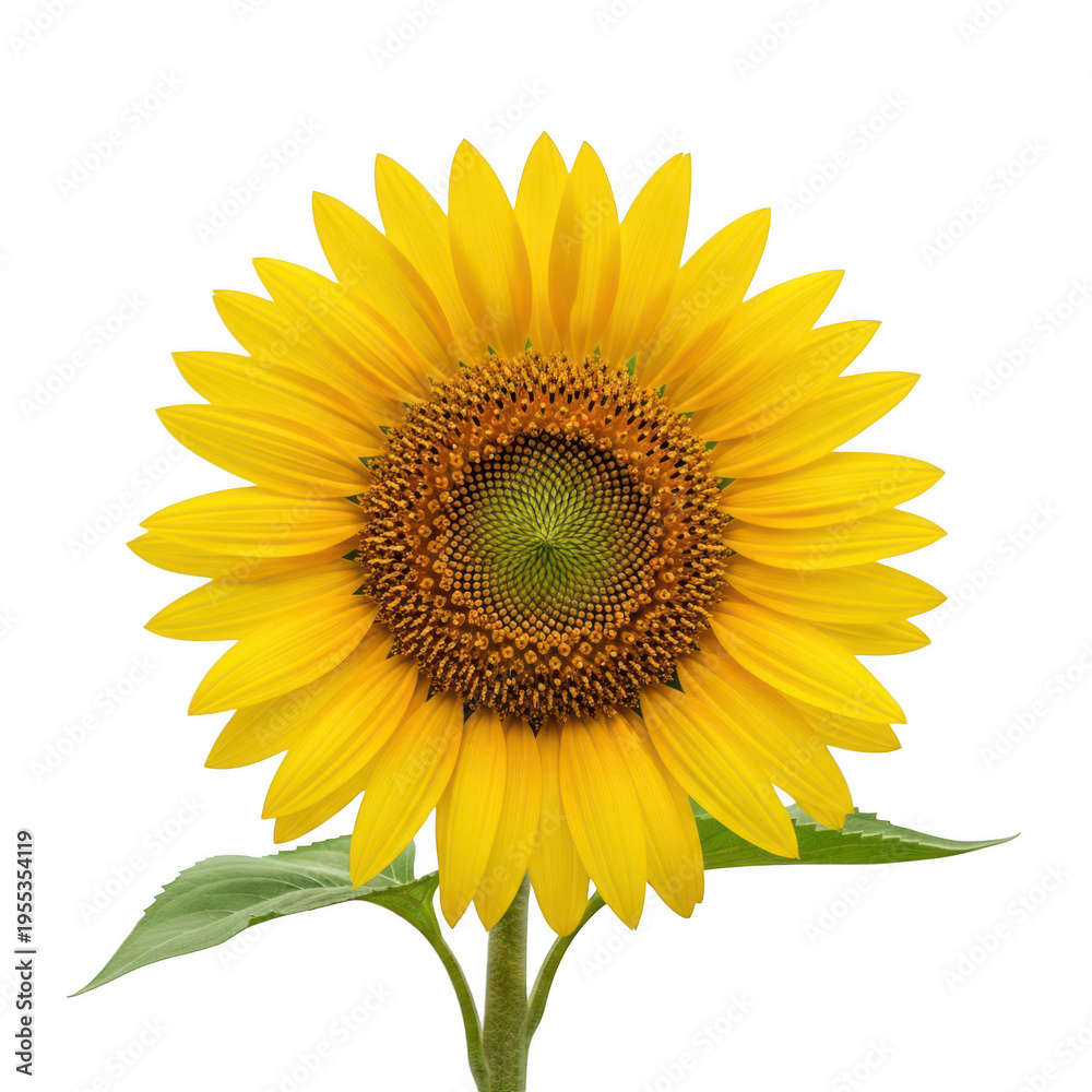 Fototapeta premium A vibrant sunflower with a bright yellow petal arrangement and a detailed brown center isolated on transparent background