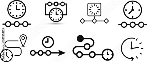 collection of clocks and timepieces flat design vector illustration