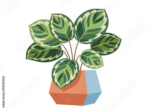 A beautifully illustrated houseplant in a contemporary geometric pot showcasing interior design elegance and the soothing presence of nature in living spaces.